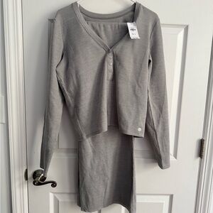 Gilly Hicks Gray Ribbed Button-Up Top and Bottom Set